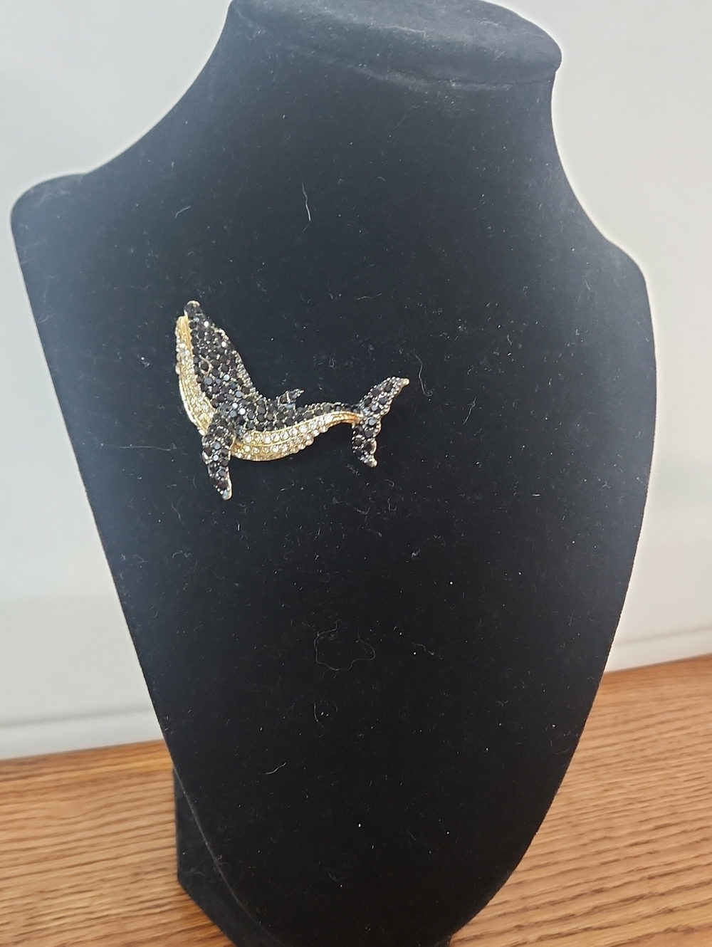 Gold and Black Rhinestone Whale Brooch And Pendant - Women's Jewelery